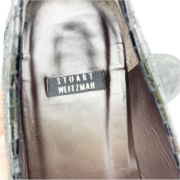 Stuart Weitzman Black Lizard Print Beaded Tassel Chunky Heeled Loafer Sz 8 - Picture 10 of 12